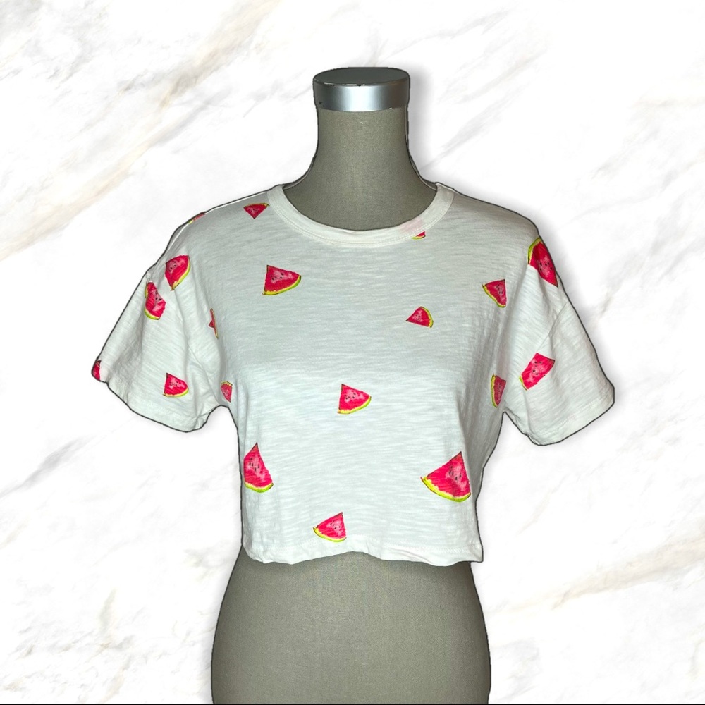 4/$30 🌿 Urban Nation | Watermelon Slices 🍉 Cropped White T-Shirt